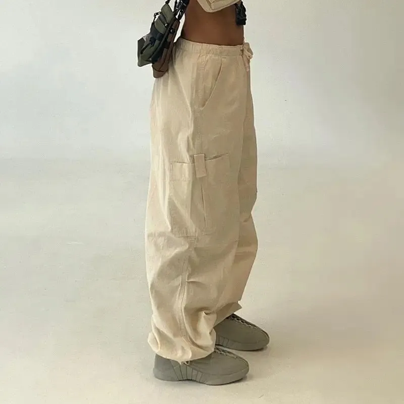 Beige Y2K parachute pants for men