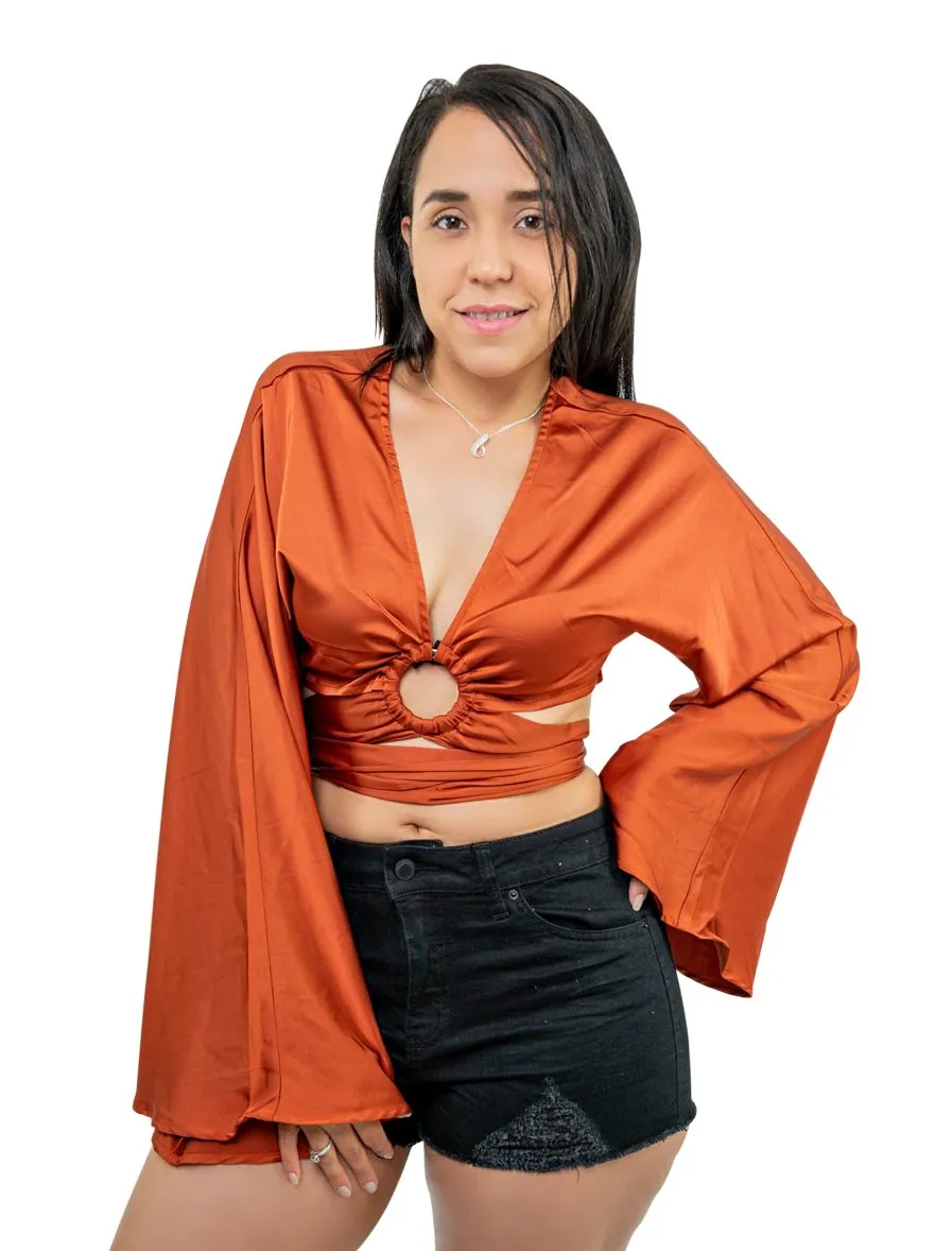 Bell Sleeve O-ring Crop Top 