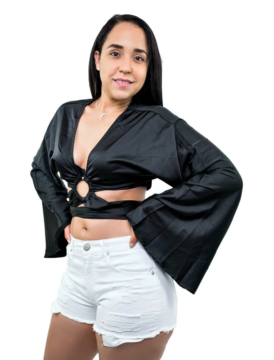 Bell Sleeve O-ring Crop Top 