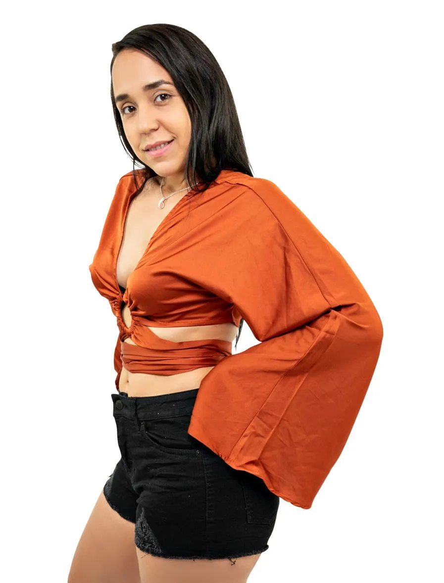 Bell Sleeve O-ring Crop Top 