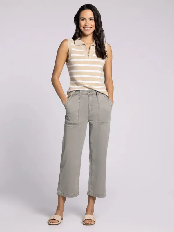 Bella Sweater Vest Top - Khaki   White
