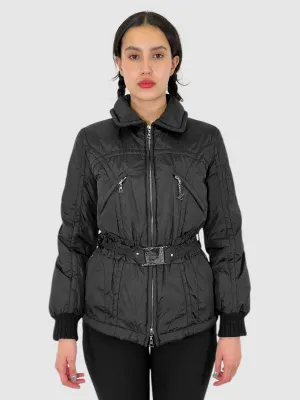 Belted Zip-Up Puffer Jacket - Size 38