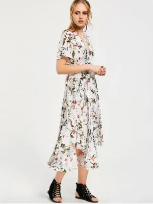 BerryBetty - Gorgeous Empire Waist Floral Asymmetrical Midi Dress