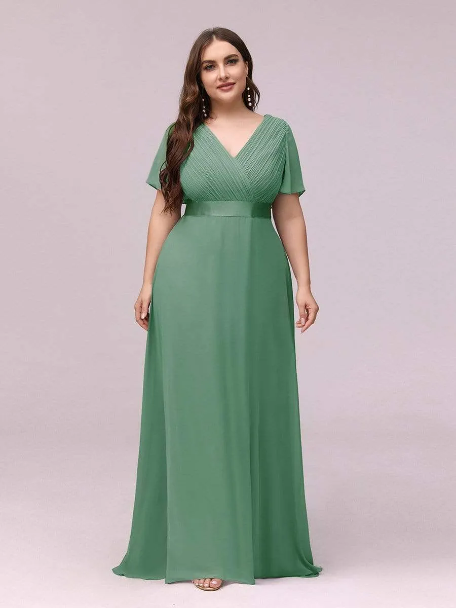 BerryBetty - Summer Outfits New Women Plus Size Evening Dresses Long Elegant A Line V Neck Ruffles Chiffon Formal Wedding Party Dress Robe De Soiree