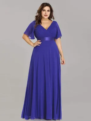 BerryBetty - Summer Outfits New Women Plus Size Evening Dresses Long Elegant A Line V Neck Ruffles Chiffon Formal Wedding Party Dress Robe De Soiree