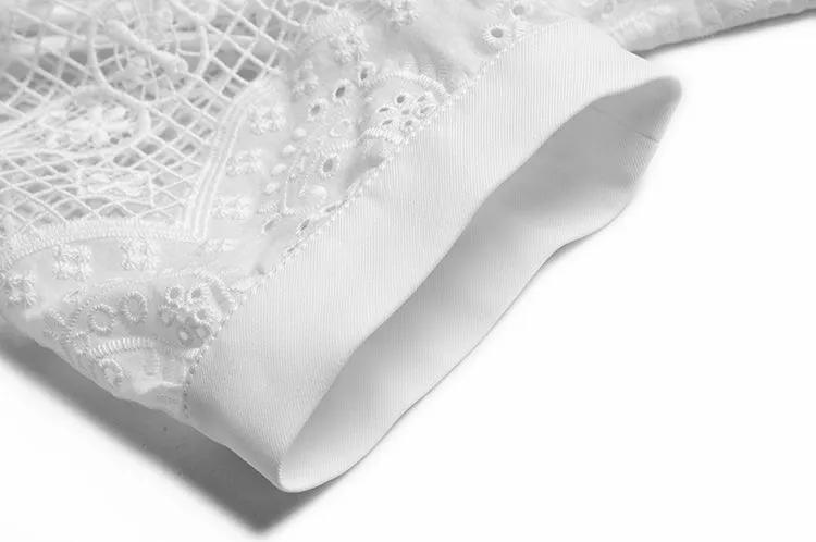 Beta Turn-down Collar Beading Hollow out Embroidery Vintage Party Midi Dress