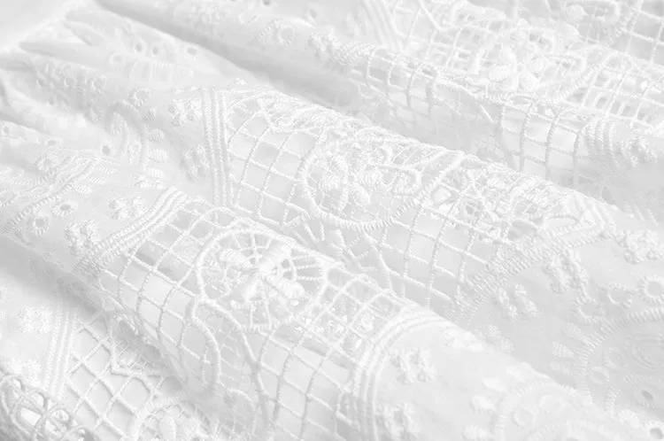 Beta Turn-down Collar Beading Hollow out Embroidery Vintage Party Midi Dress