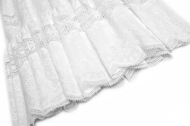Beta Turn-down Collar Beading Hollow out Embroidery Vintage Party Midi Dress