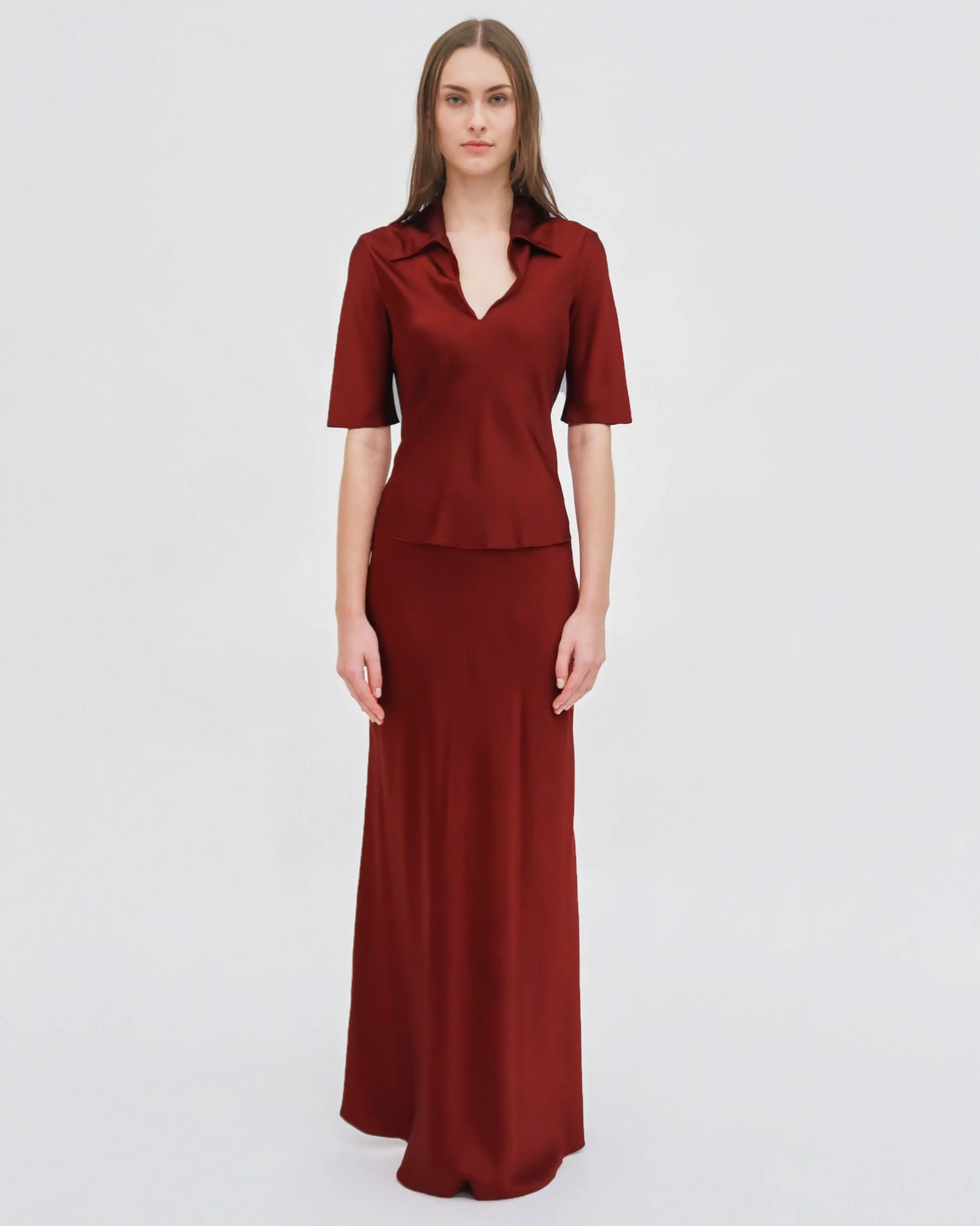 BIAS POLO TOP - SILK SATIN