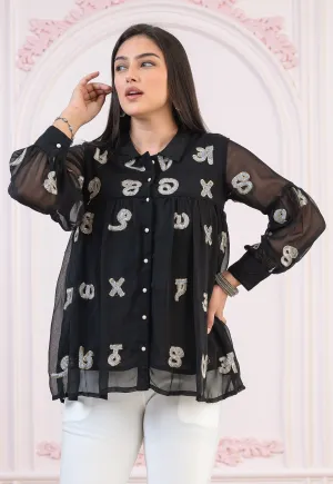 Black embroiderd and sequince tunic with buttons