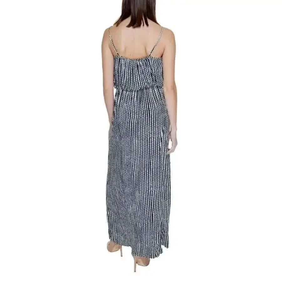Black Geometric Slip-On Dress with Straps