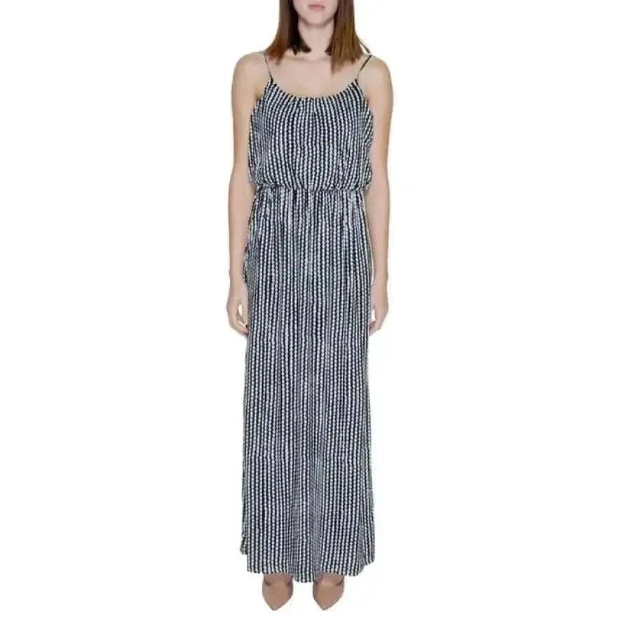 Black Geometric Slip-On Dress with Straps