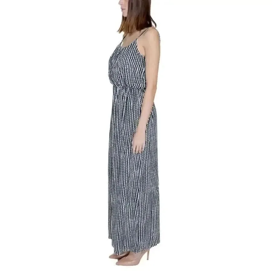 Black Geometric Slip-On Dress with Straps