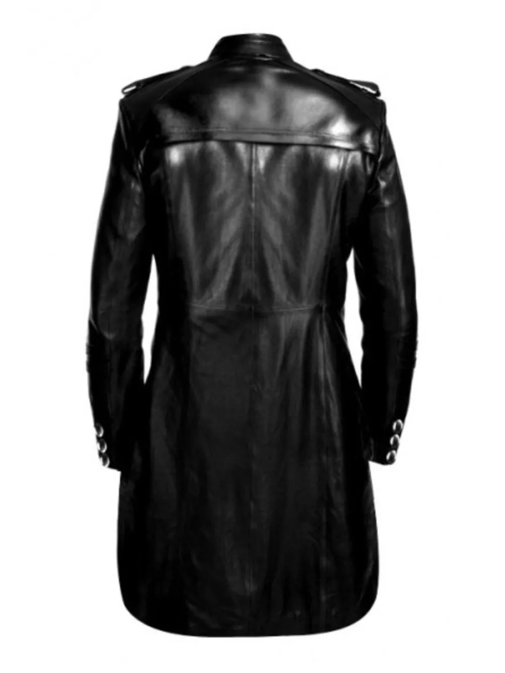 Black Military Leather Tailcoat with Zip for Men