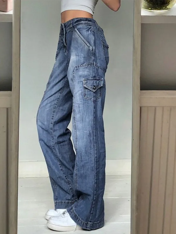 Bleached blue 2000s cargo pants with pockets