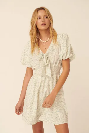 Blue Floral Puff Sleeve Dress