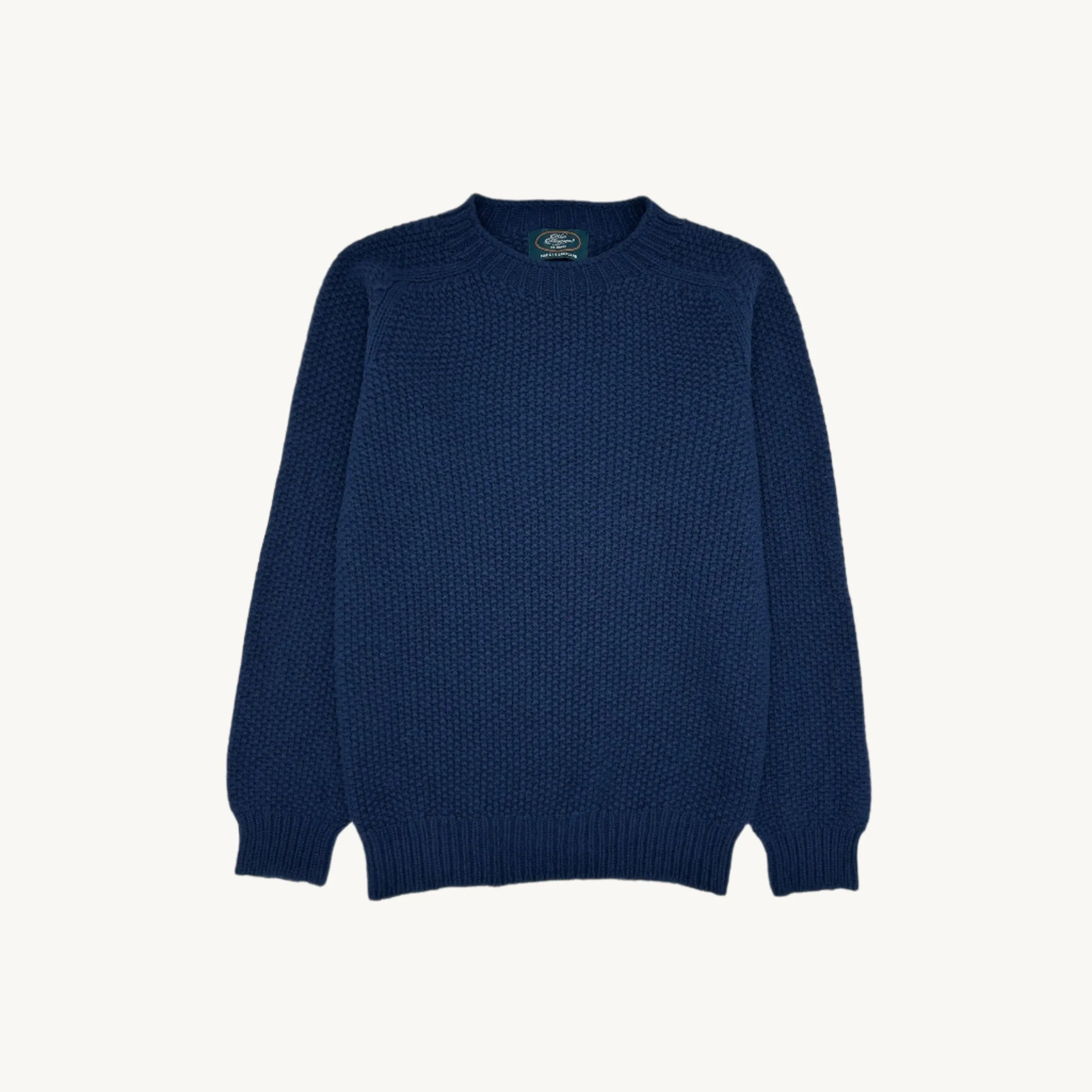 Blue Mogganer Maritime Moss Stitch Chunky Seamless Sweater - American Navy