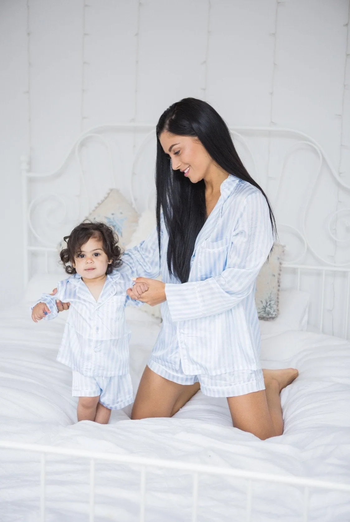 Blue satin striped pyjamas - ADULT