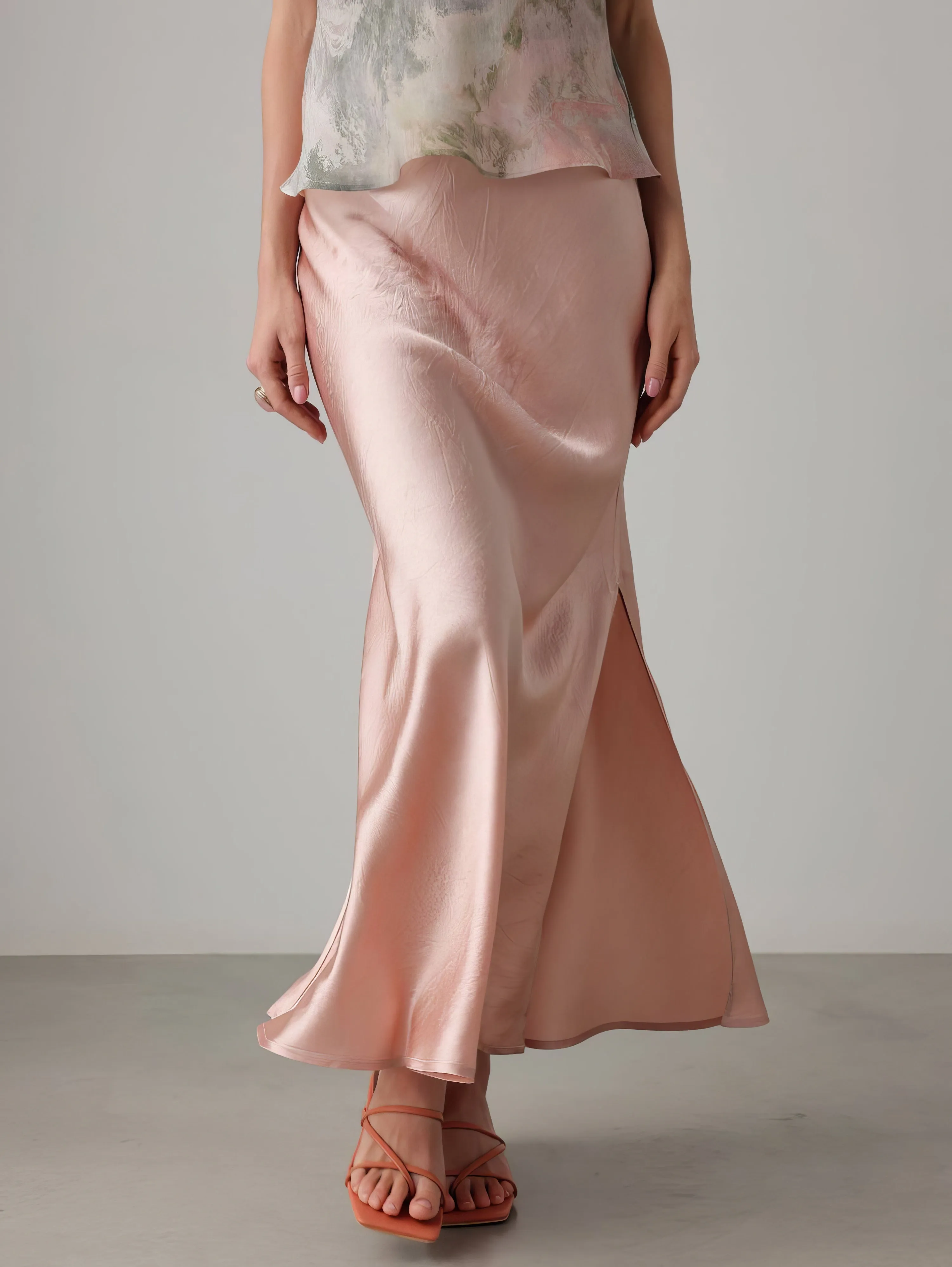 Blush Satin Bias Skirt