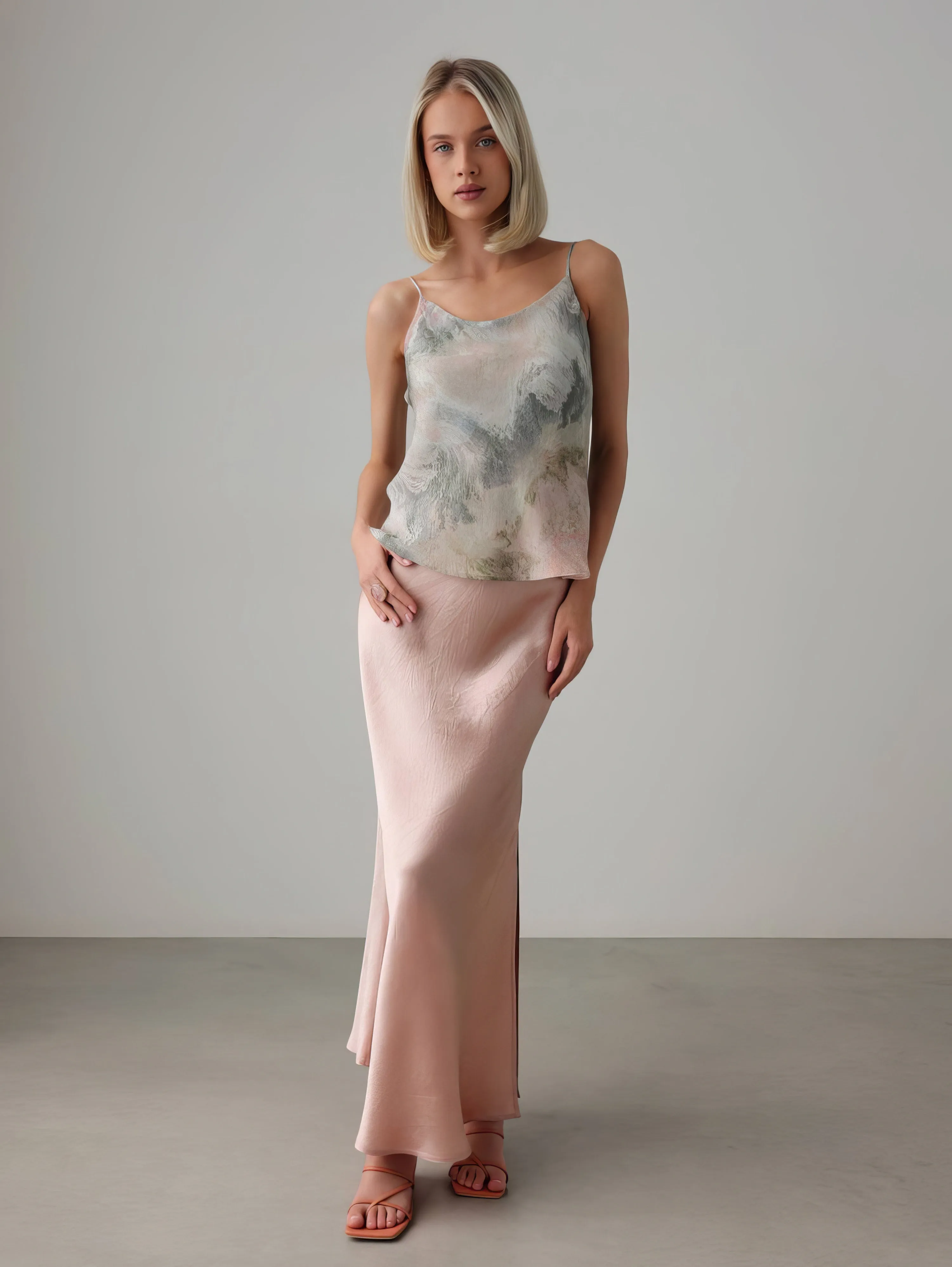Blush Satin Bias Skirt