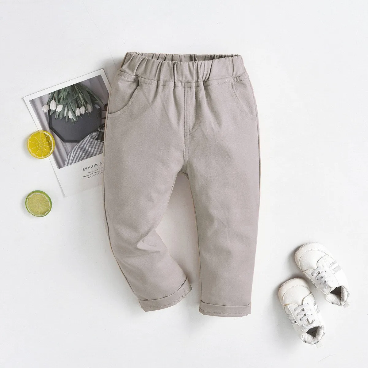 Boys Cotton Casual Cargo Pants - Khaki, Grey, Stone, Green, Orange, Brown, Navy, Bordeaux