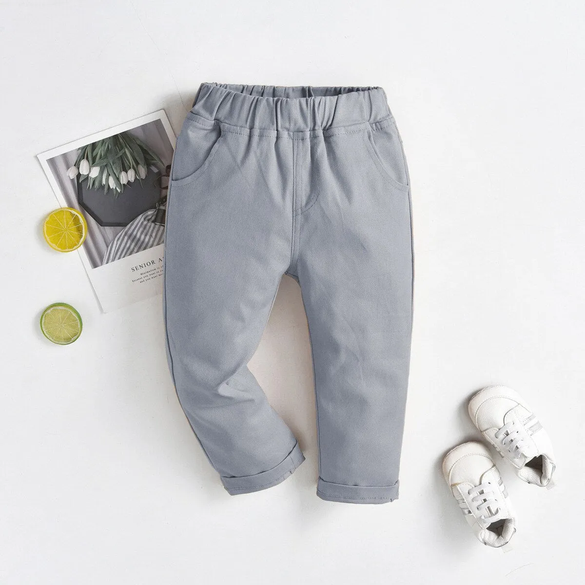 Boys Cotton Casual Cargo Pants - Khaki, Grey, Stone, Green, Orange, Brown, Navy, Bordeaux