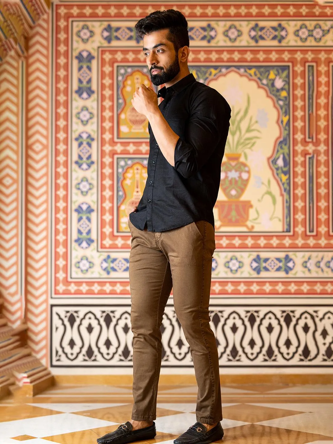 Brown Color Ankle Length Fusion Cotton Pant
