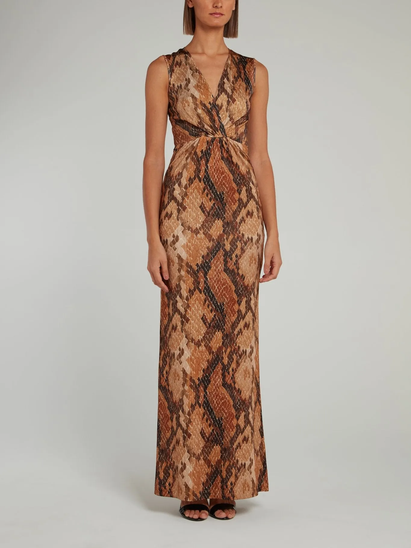 Brown Snake Effect Empire Waist Maxi Dress