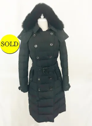 Burberry Brit Parka Coat With Fox Trim Size S