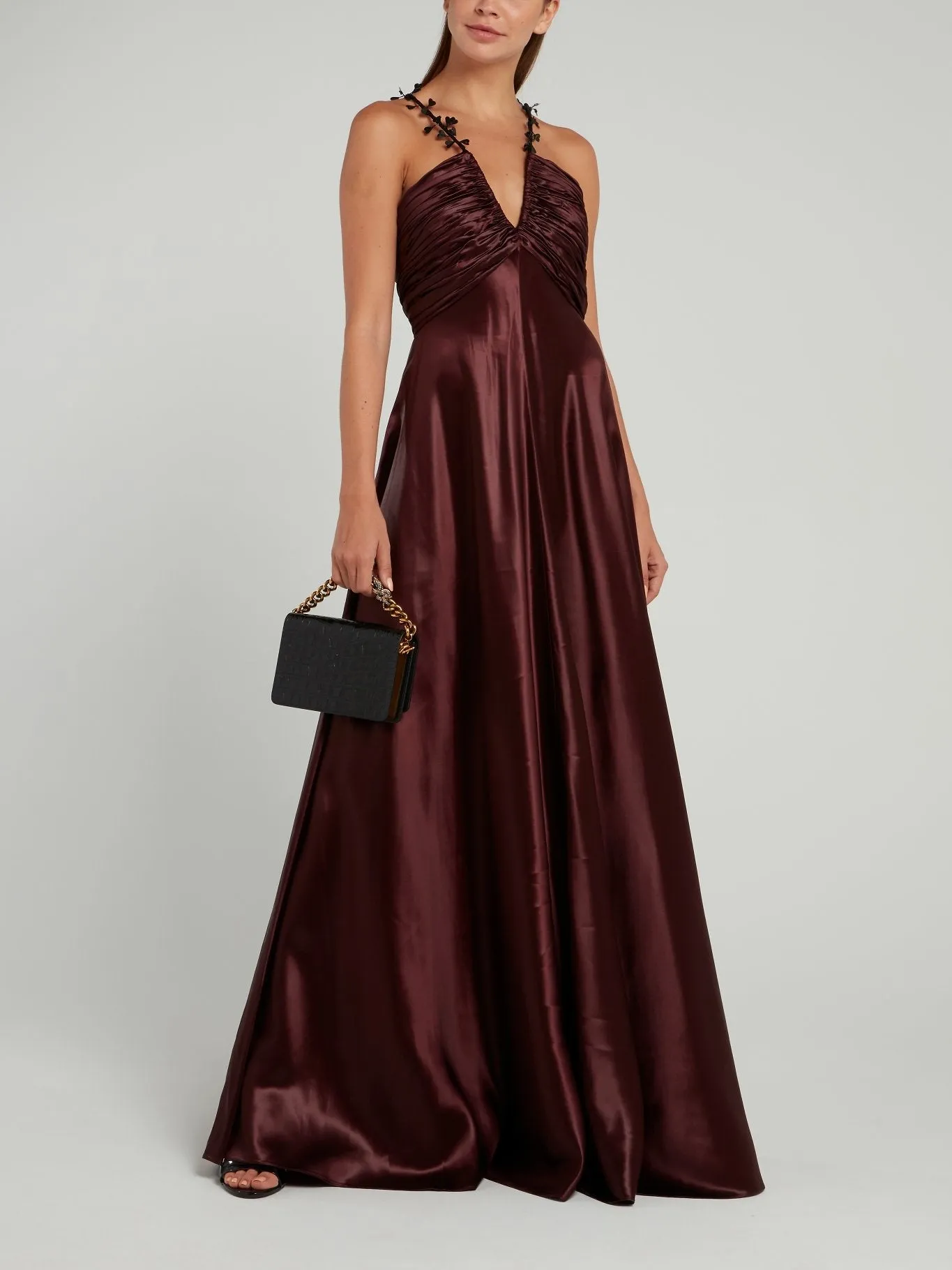 Burgundy Empire Waist Plunge Maxi Dress