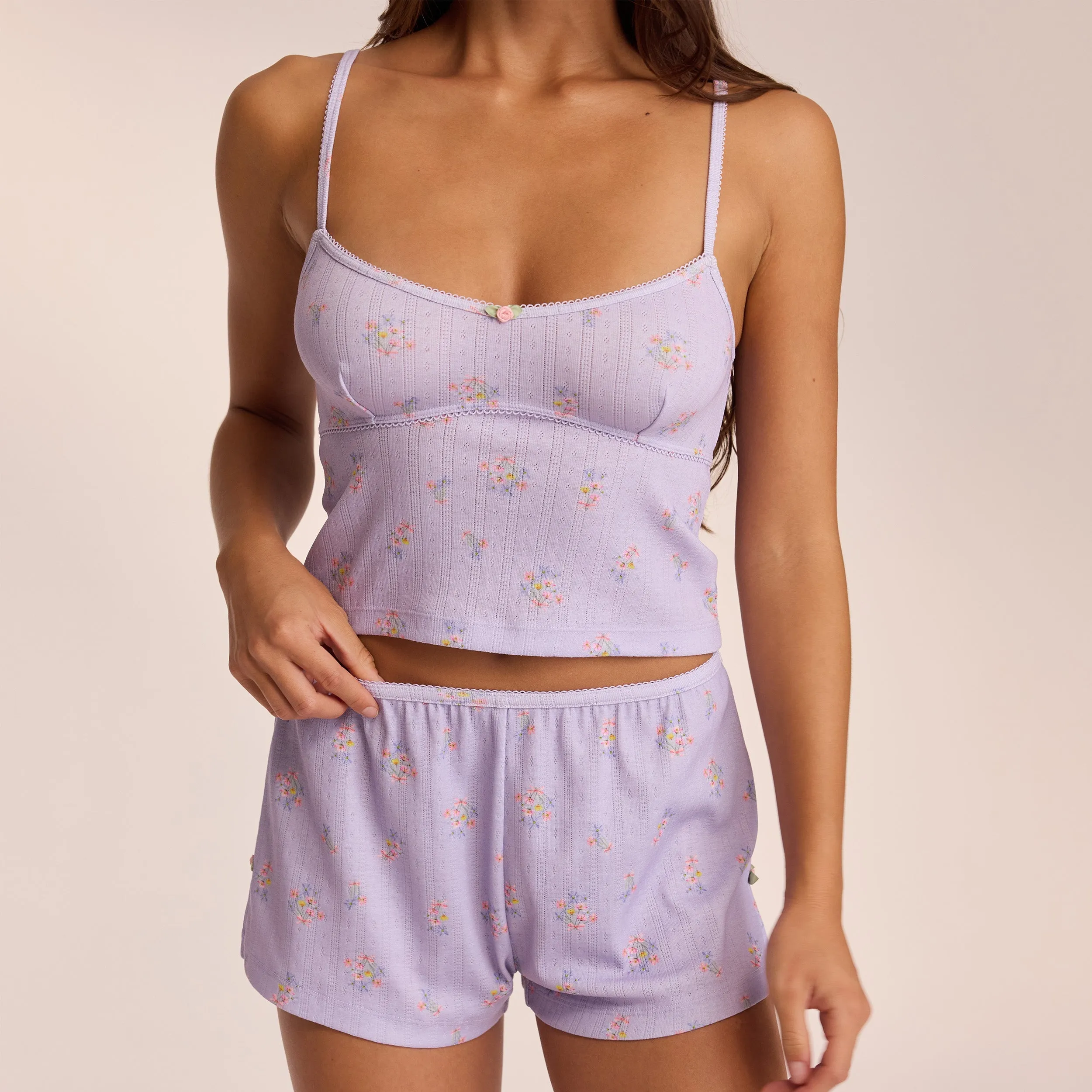 Caraco de Pyjama Pointelle - Lilas Floral