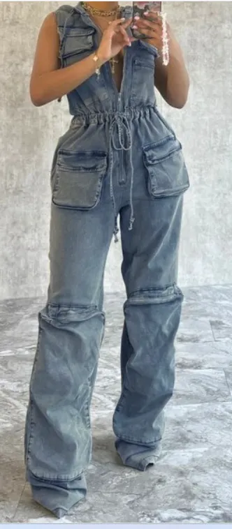 Cargo Denim Jumpsuit