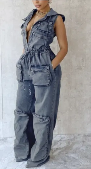 Cargo Denim Jumpsuit