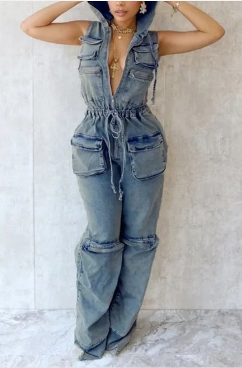 Cargo Denim Jumpsuit