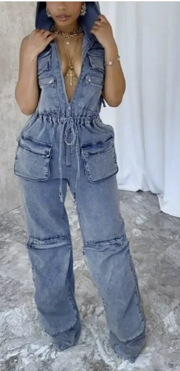 Cargo Denim Jumpsuit