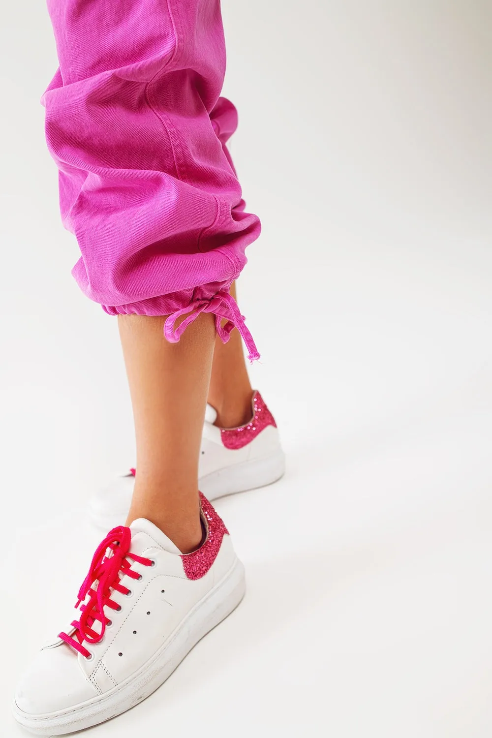 Cargo Pants with Tassel ends in Fuchsia