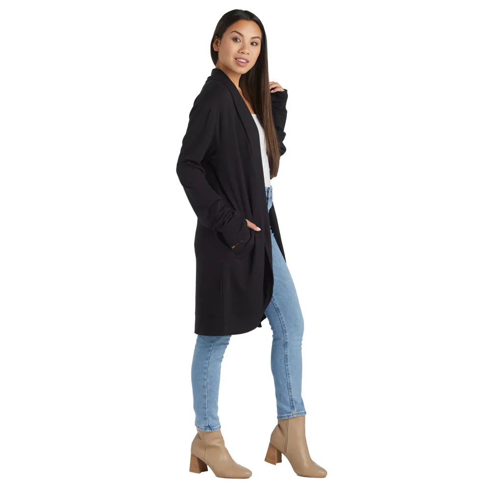 Cascade Bamboo Cardigan with Bracelet Thumbholes - Black - FINAL SALE