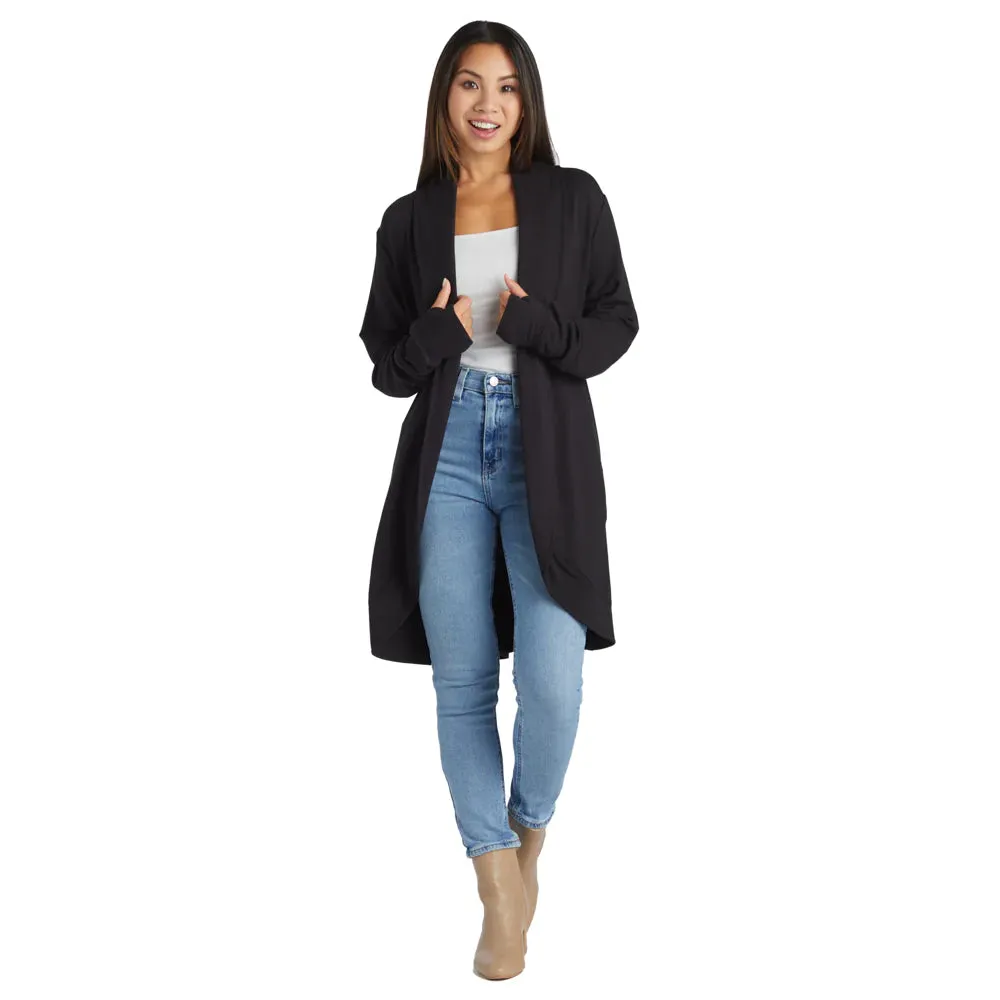 Cascade Bamboo Cardigan with Bracelet Thumbholes - Black - FINAL SALE
