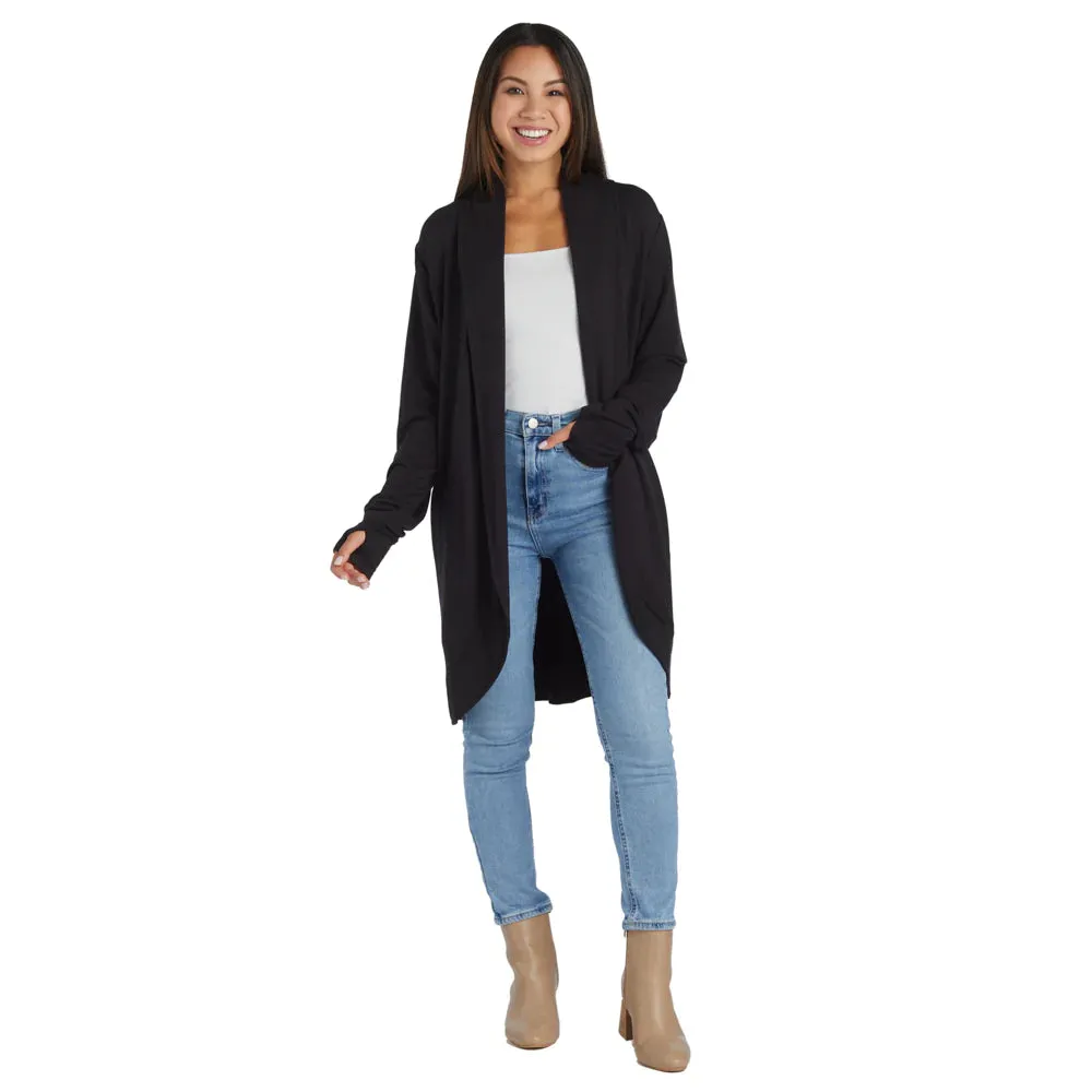 Cascade Bamboo Cardigan with Bracelet Thumbholes - Black - FINAL SALE
