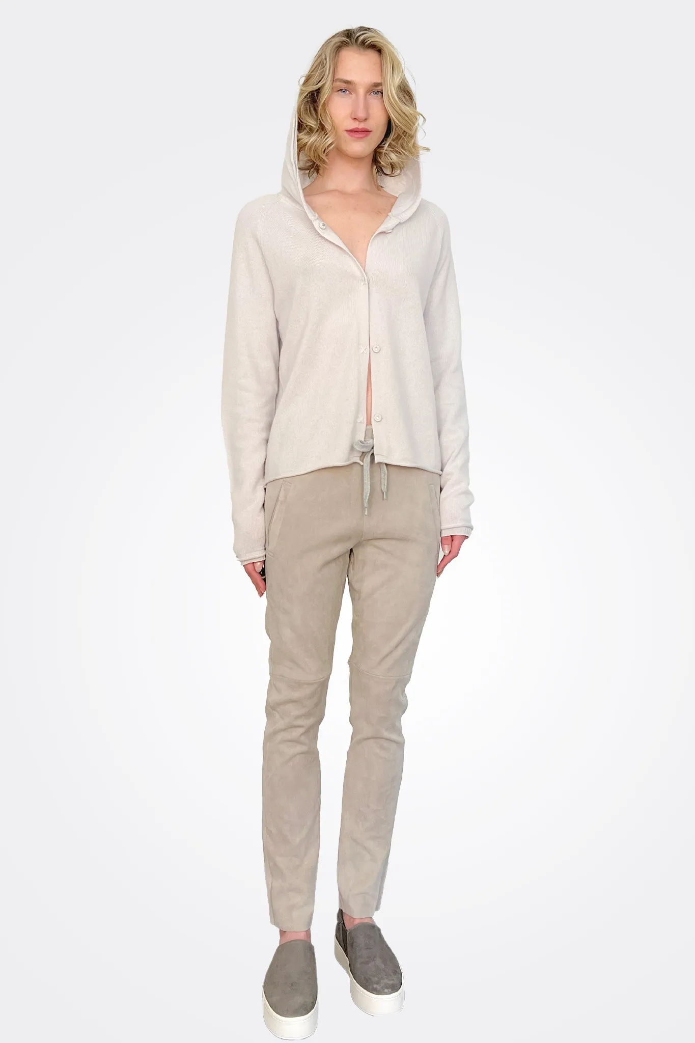 Cashmere Button Closure Hoodie - Stone
