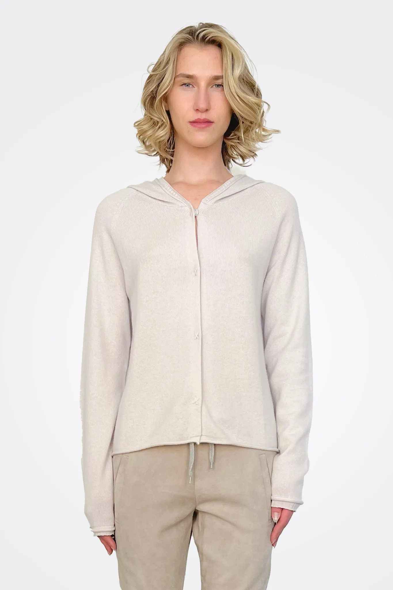 Cashmere Button Closure Hoodie - Stone