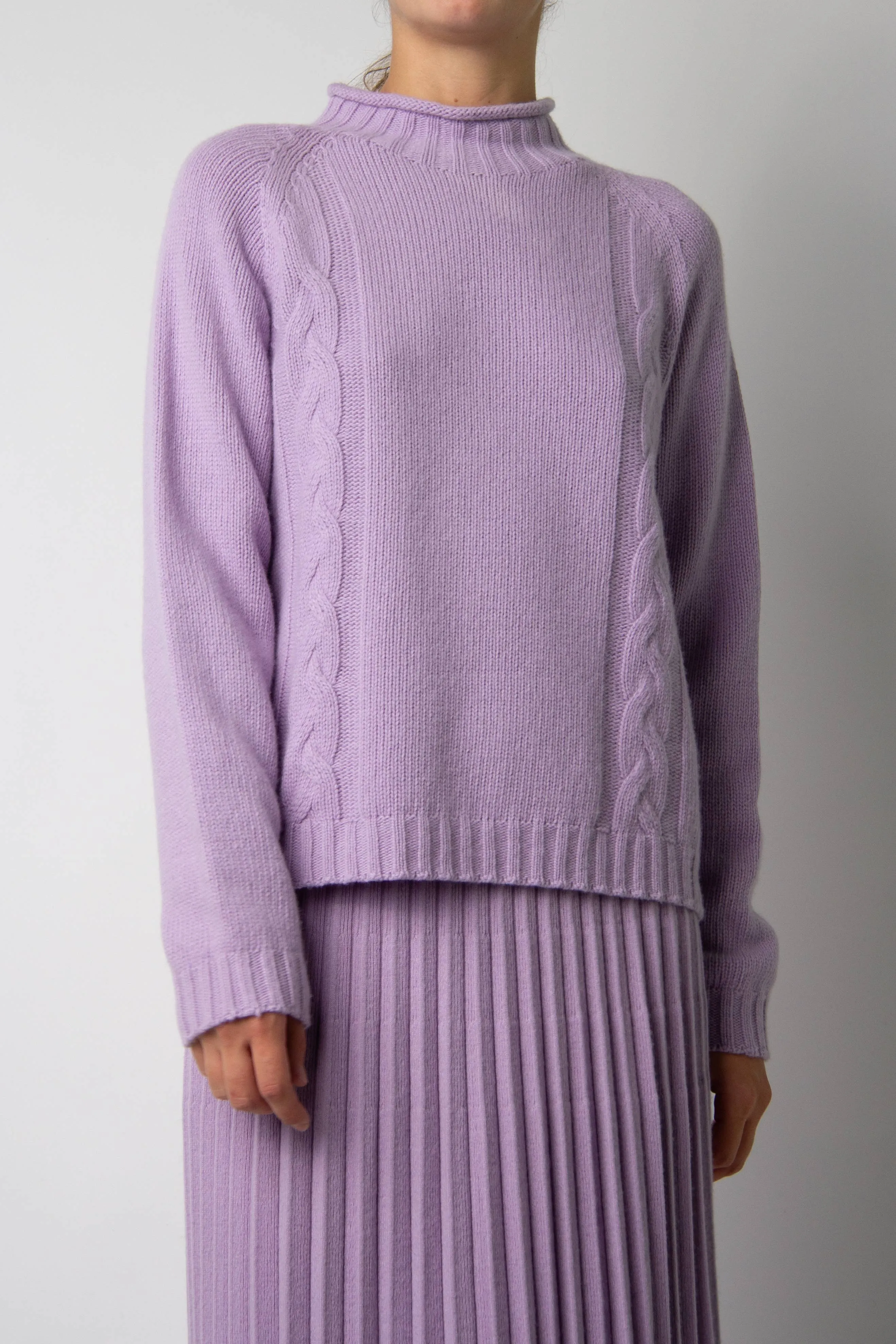 Cashmere Mix Wide Neck Cable Sweater (3D-Knit)