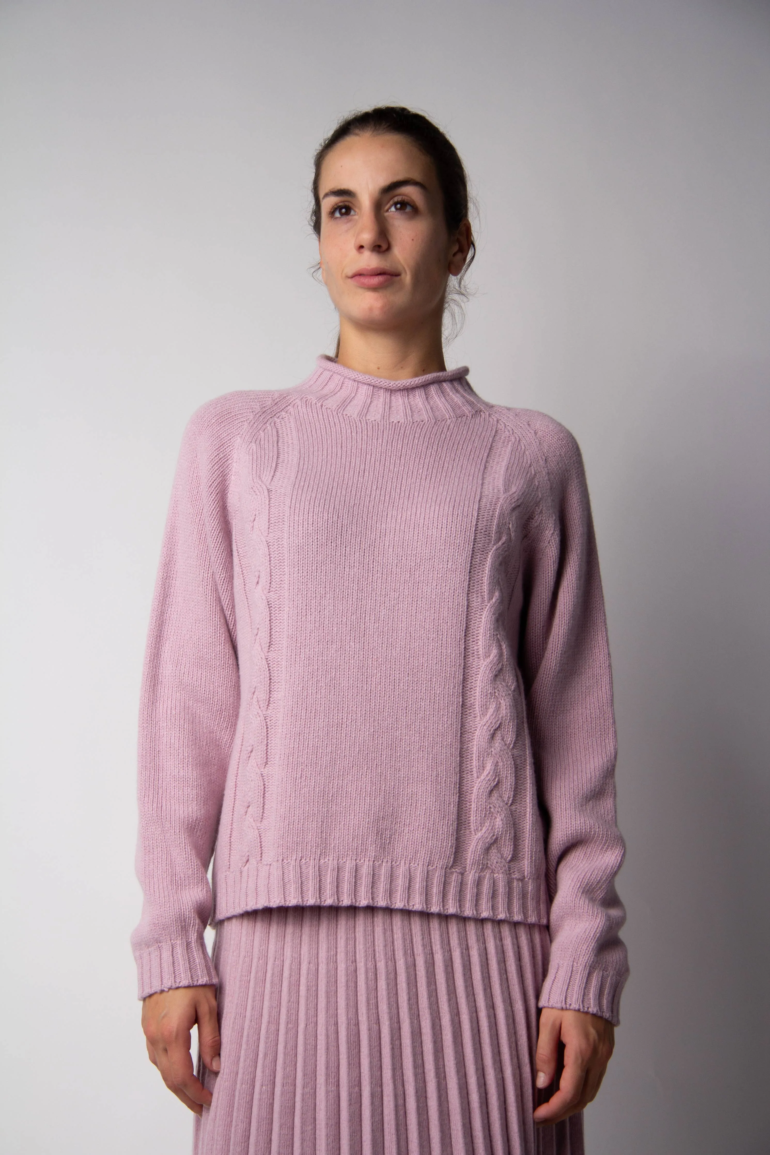 Cashmere Mix Wide Neck Cable Sweater (3D-Knit)