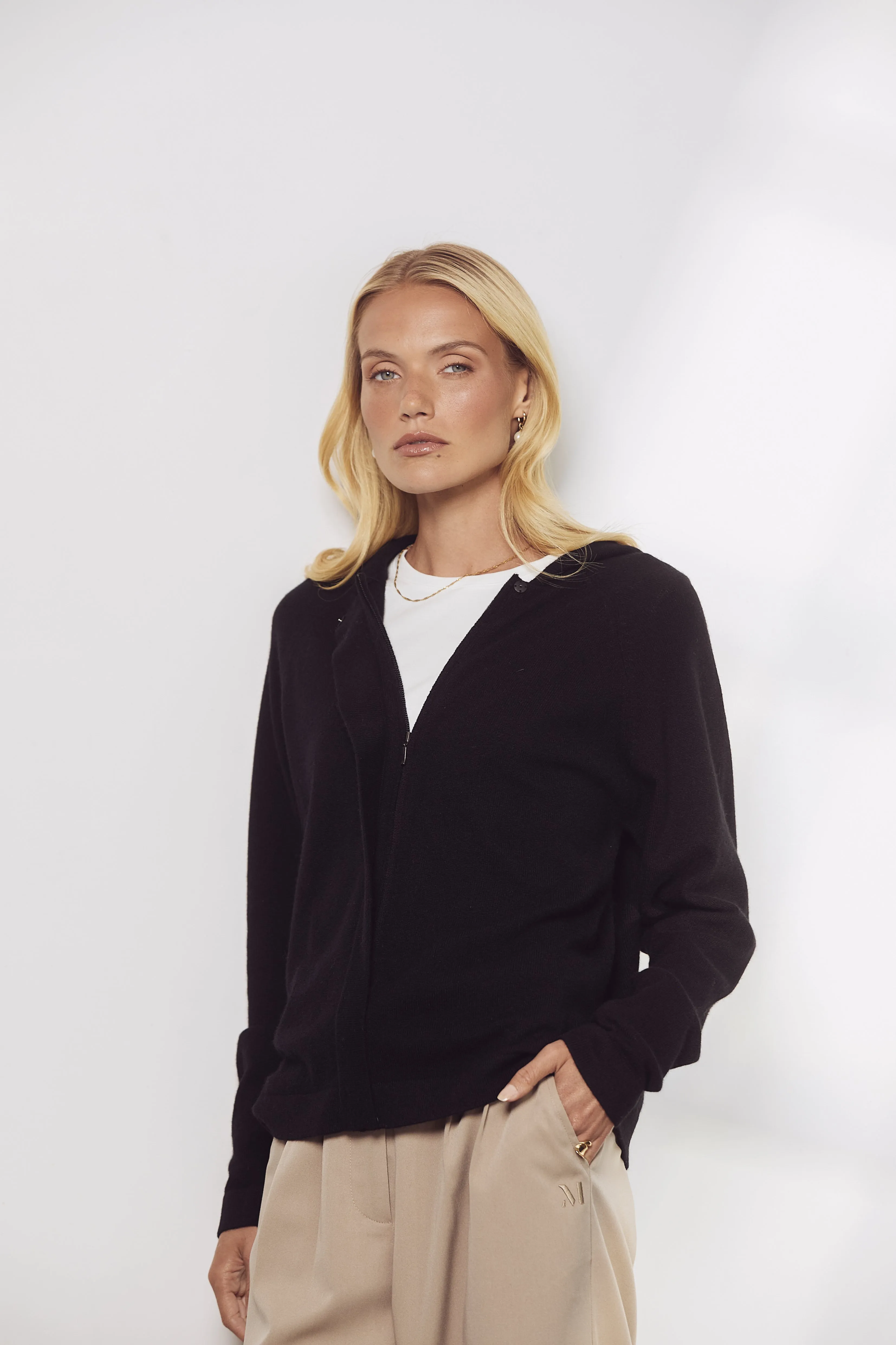 Cashmere Zip Hoodie - Obsidian