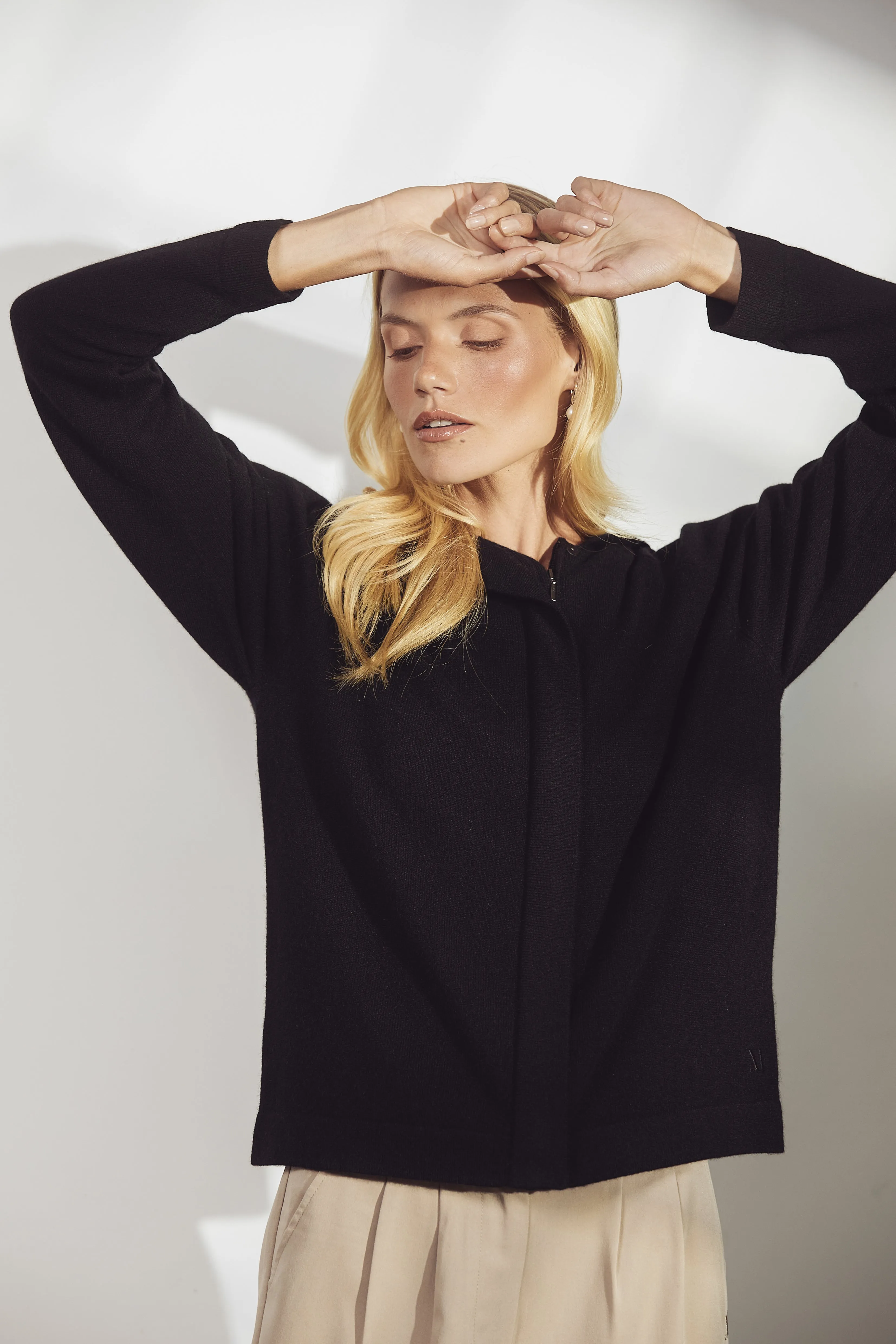 Cashmere Zip Hoodie - Obsidian