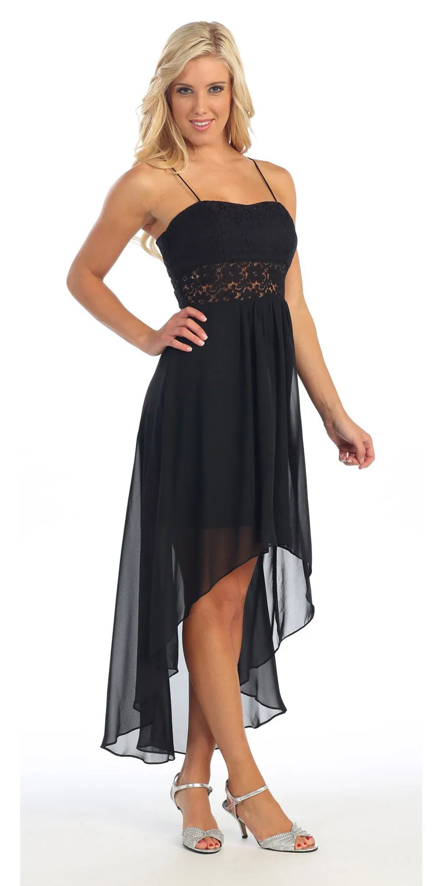 Celavie 2381 High Low Dress Spaghetti Strap Flower Waist Empire