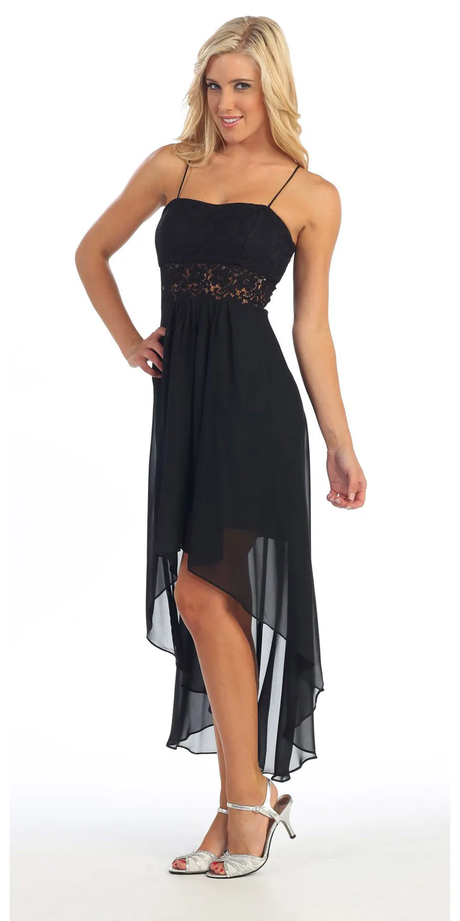 Celavie 2381 High Low Dress Spaghetti Strap Flower Waist Empire