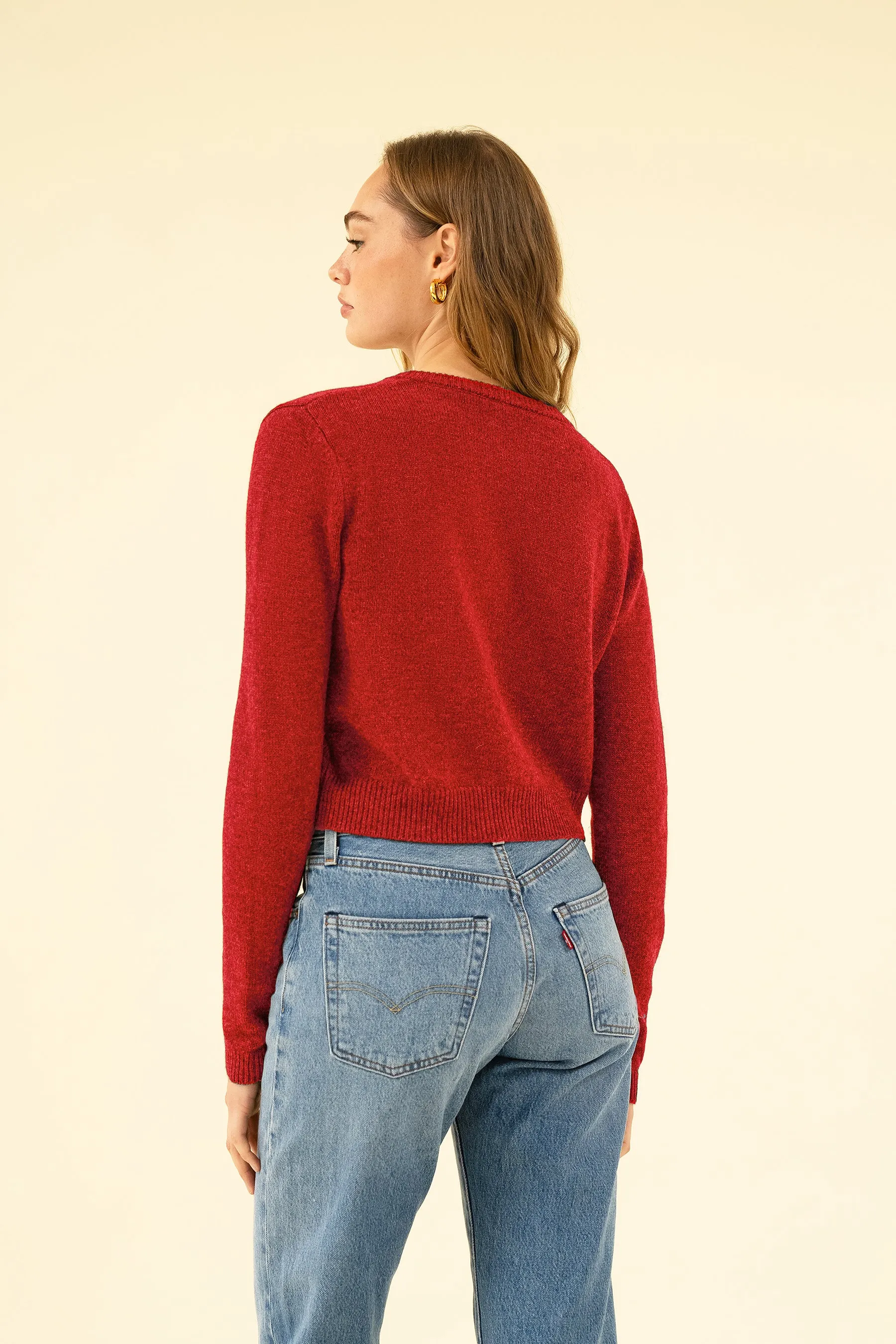 CHARLOTTE CASHMERE CARDIGAN - ROUGE