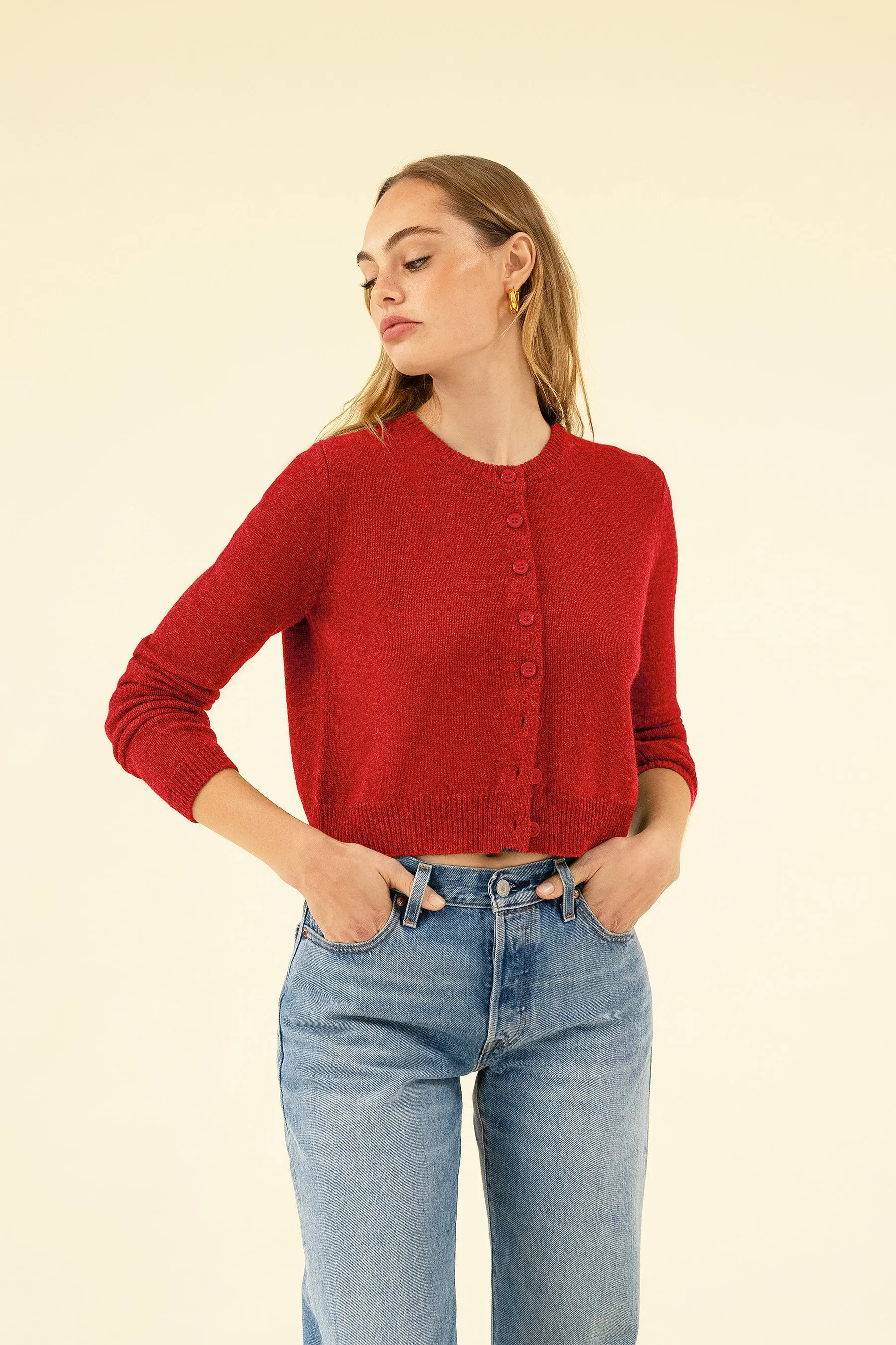 CHARLOTTE CASHMERE CARDIGAN - ROUGE