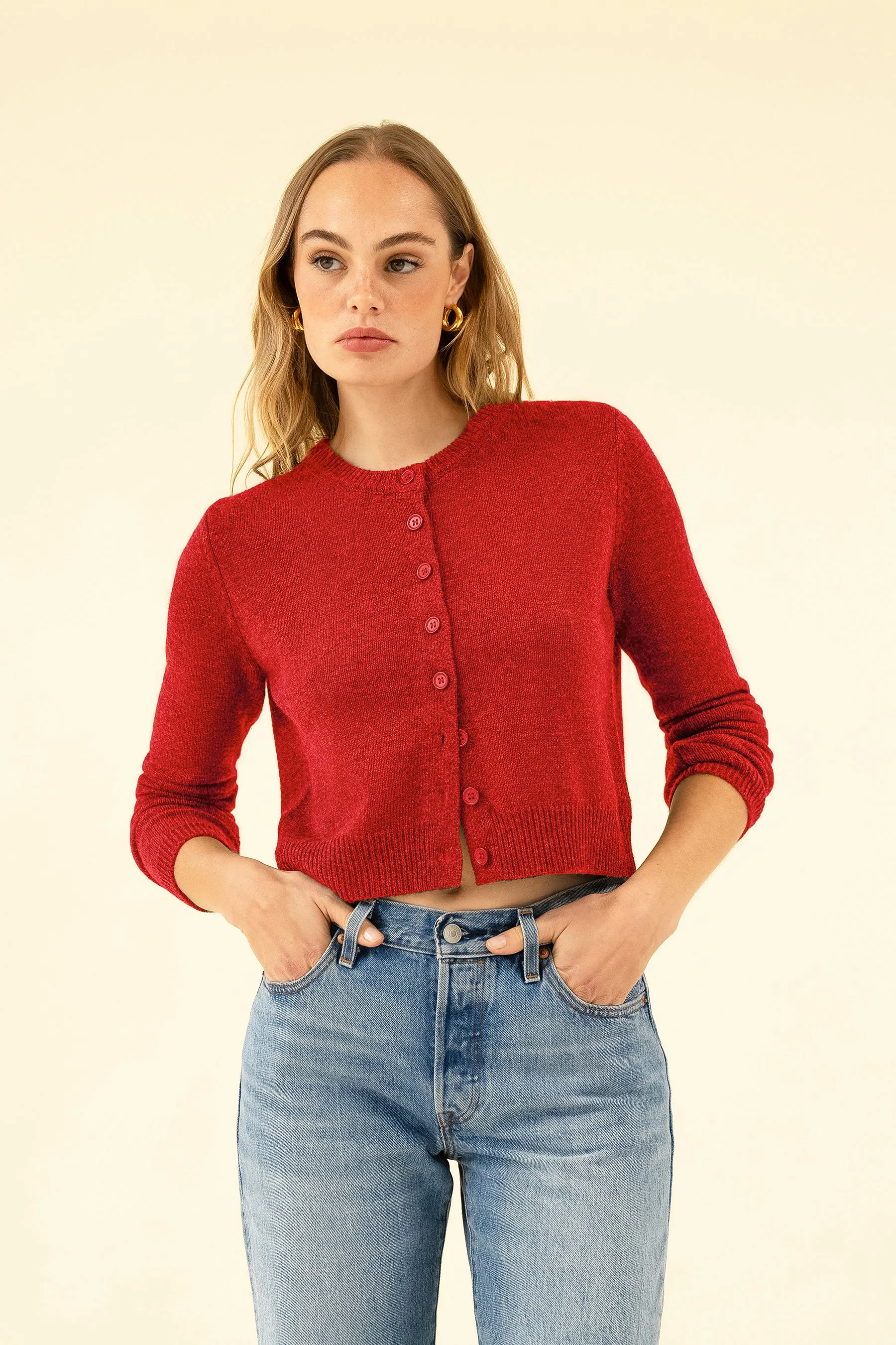 CHARLOTTE CASHMERE CARDIGAN - ROUGE